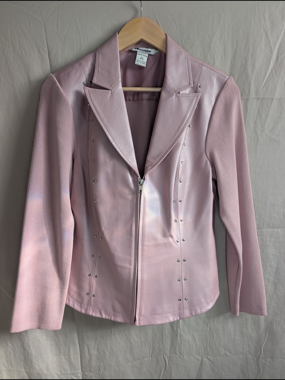 Vintage Peter Nygard Light Pink Studded Leather Moto Jacket